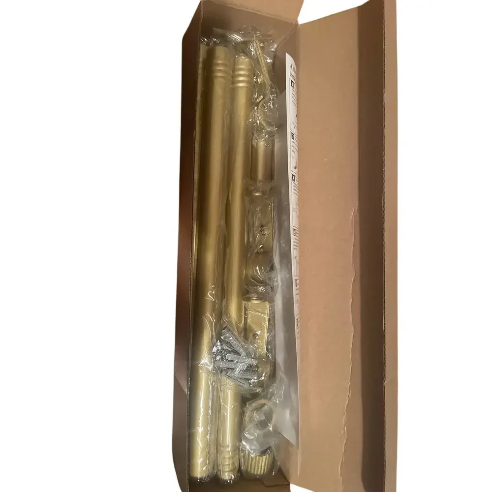 NIB AMZSEVEN Gold Curtain Rod Set Adjustable Window Rod w/ Decorative Finials